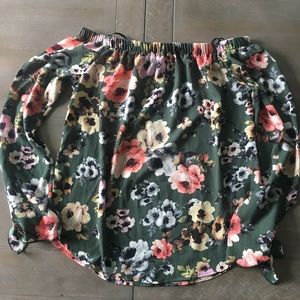Off the shoulder green floral top with tie sleeves
